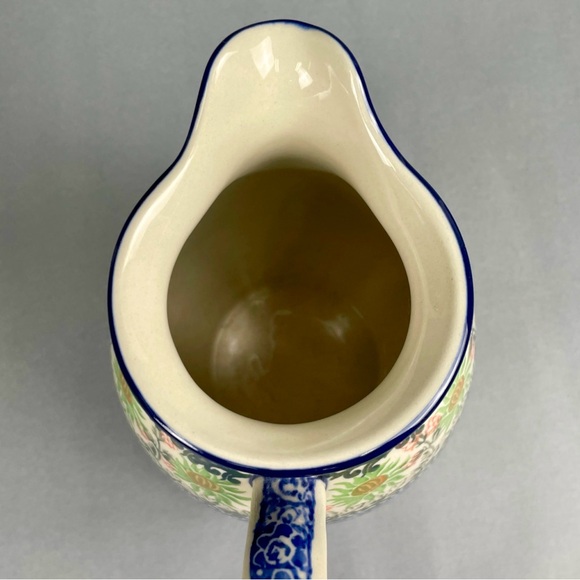 Boleslaweic Pottery Floral Blue Pitcher - Picture 6 of 7